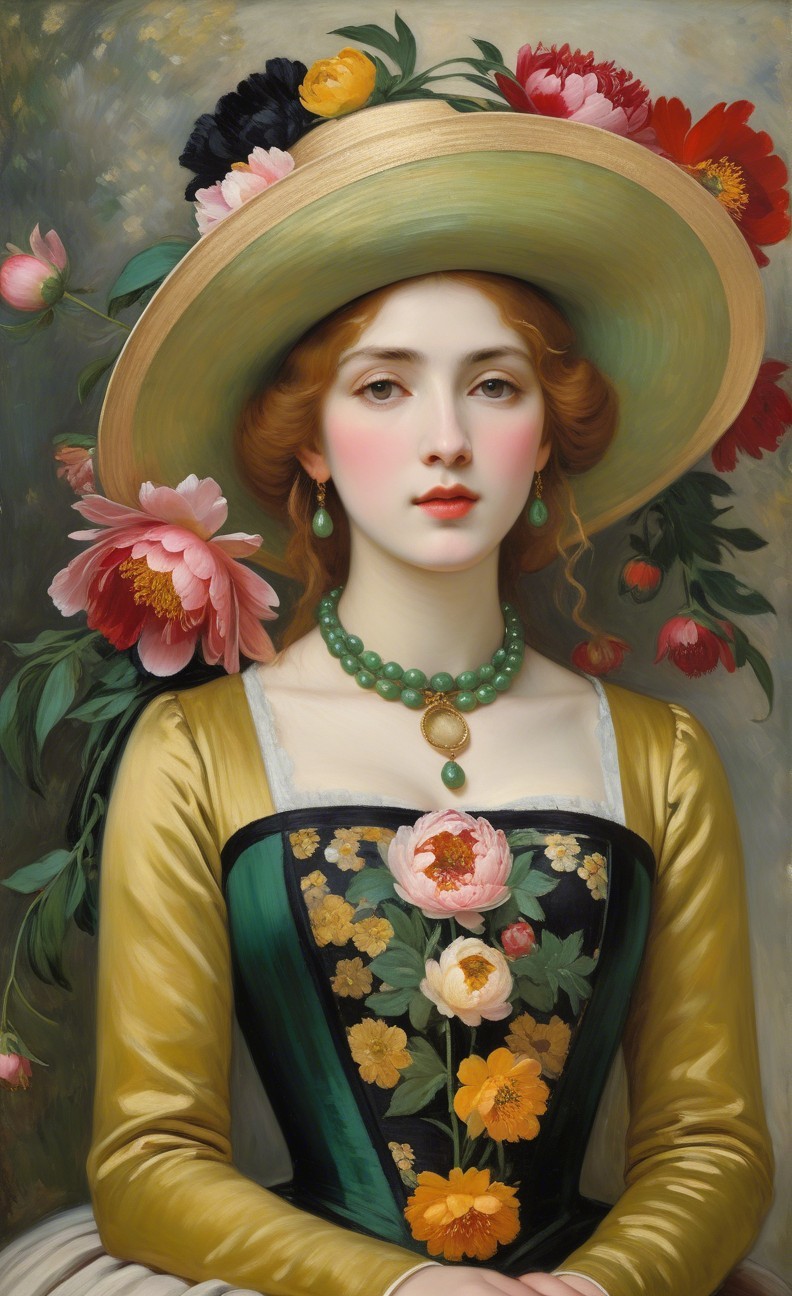 Portrait of a Young Woman with Floral Accents