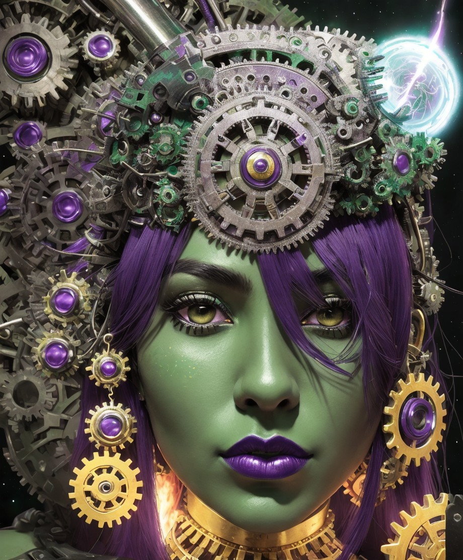 Character Design Featuring Green Skin and Purple Hair