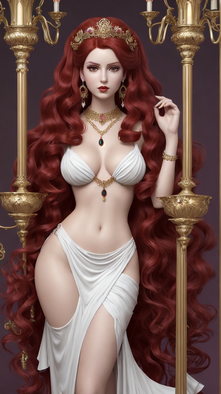 Elegant Woman with Red Hair in Dramatic Pose