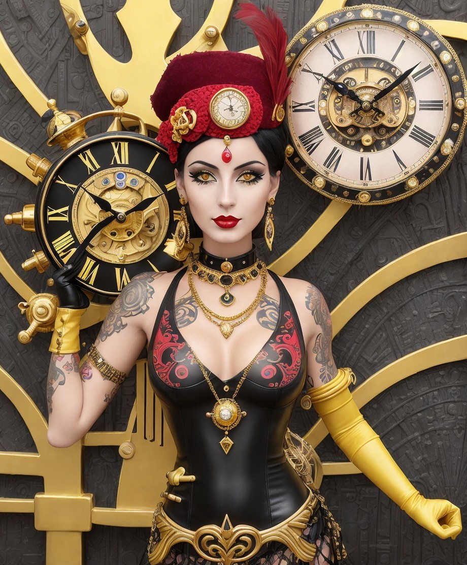 Steampunk Figure in Black Outfit with Gold Accents