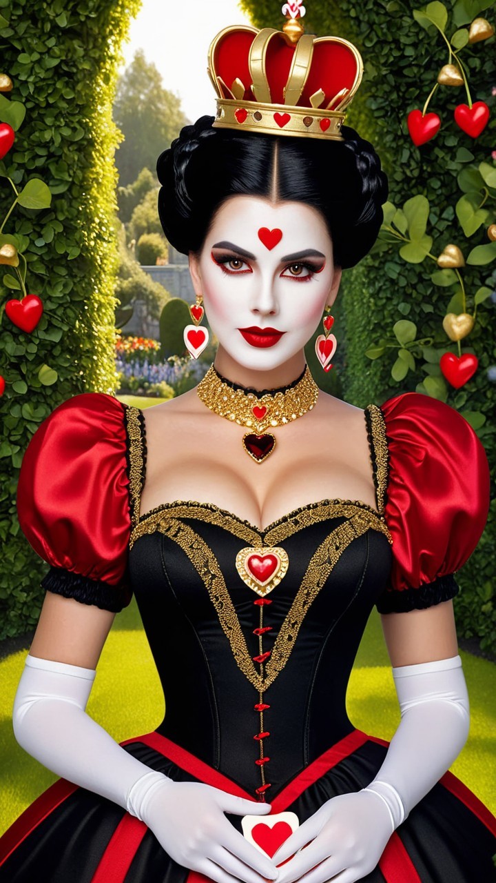 Modern Queen of Hearts in Black and Red Gown