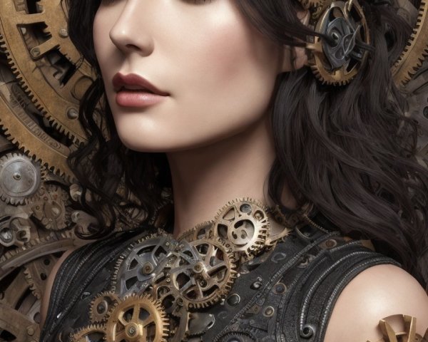 Steampunk Woman with Elaborate Gear-Embellished Attire