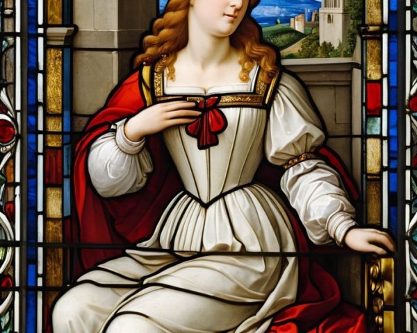 Stained Glass Window of Serene Woman with Floral Design