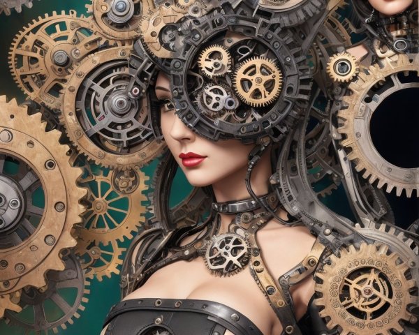 Elaborate Steampunk Figure with Metallic Hair Design