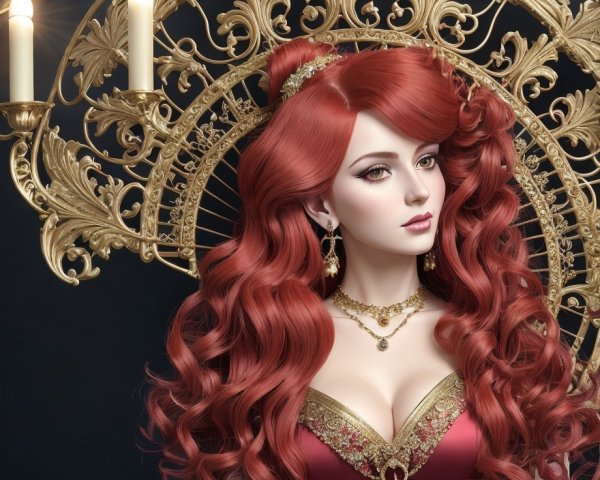 Elegant figure with red hair in luxurious dress