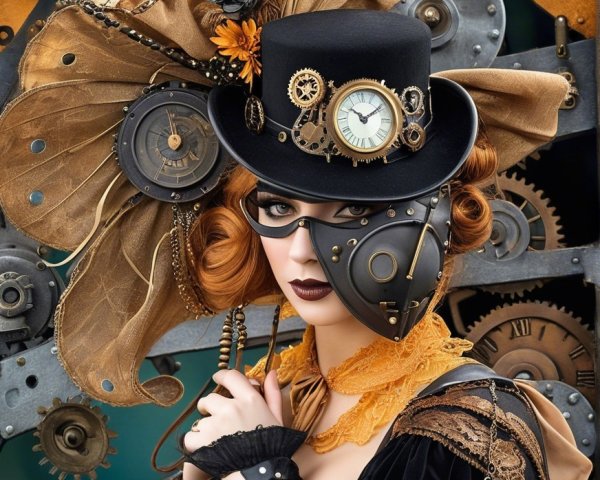 Elaborate Steampunk Outfit with Gears and Machinery