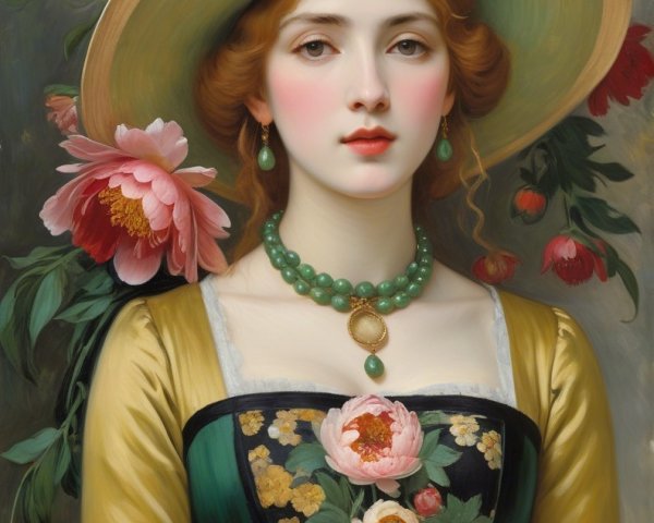 Portrait of a Young Woman with Floral Accents