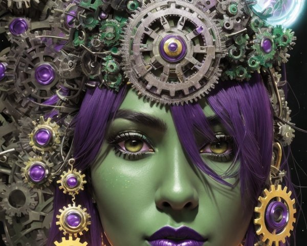 Character Design Featuring Green Skin and Purple Hair