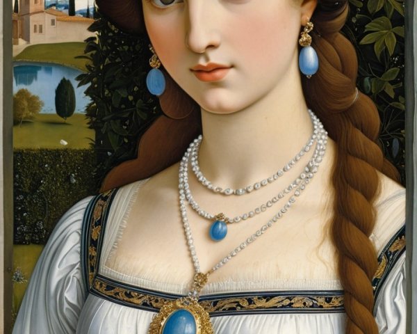 Young woman in elegant attire with gemstones and crown