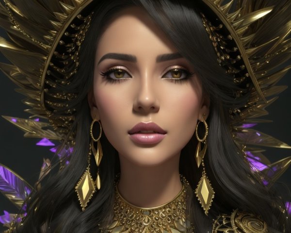 Portrait of a Woman with Elaborate Headdress and Jewelry