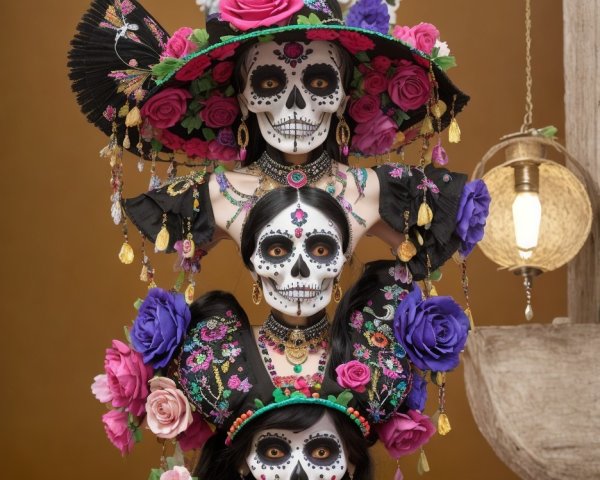 Vibrant Day of the Dead Skull Figurines Display