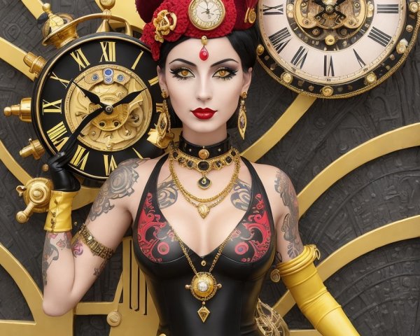 Steampunk Figure in Black Outfit with Gold Accents