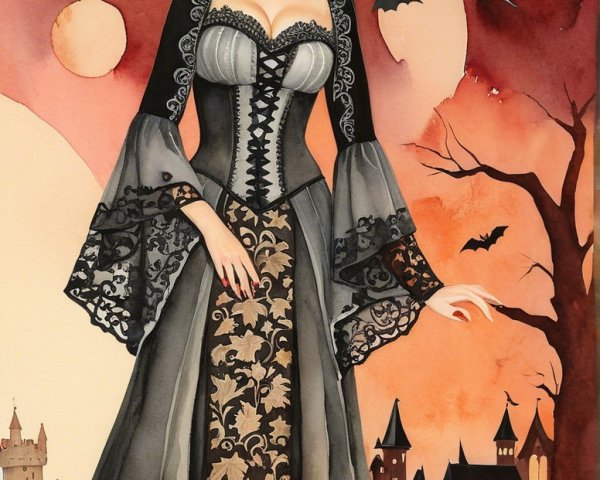 Mysterious Witch in Twilight with Halloween Elements