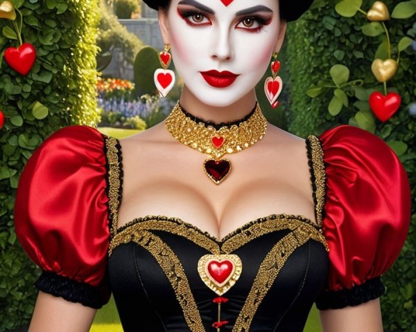 Modern Queen of Hearts in Black and Red Gown