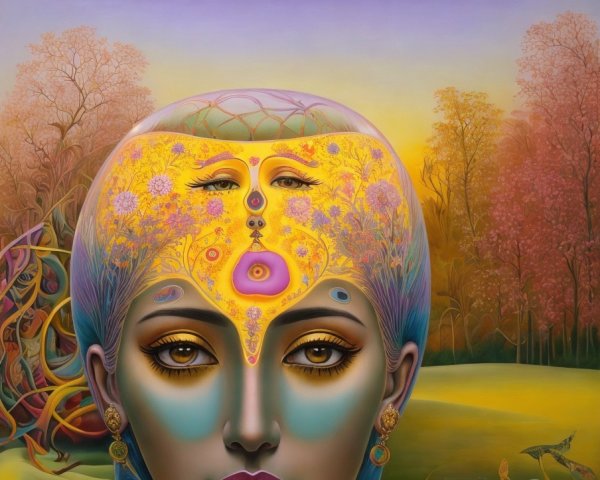 Surreal Artwork of Woman in Dreamlike Landscape