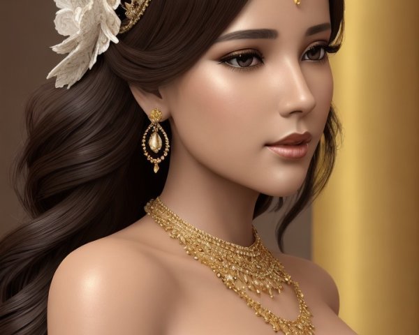 Elegant woman in off-shoulder gown with crown and jewels