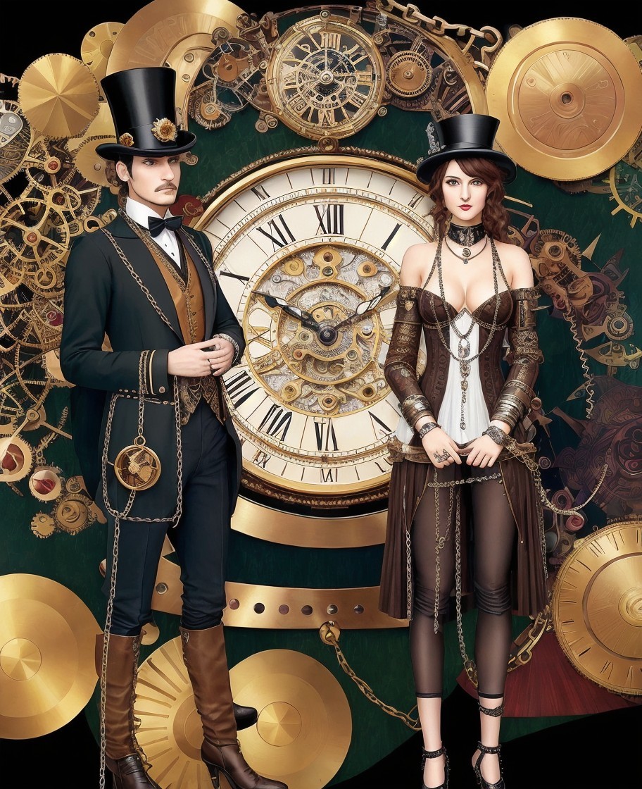 Steampunk Fashion: Couple by Intricate Clock Design