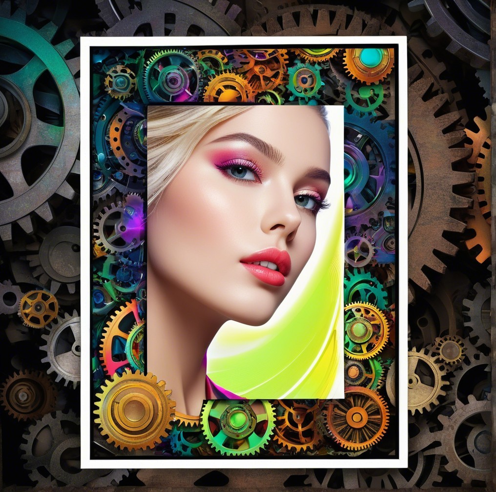 Portrait of a woman with vibrant makeup and gears