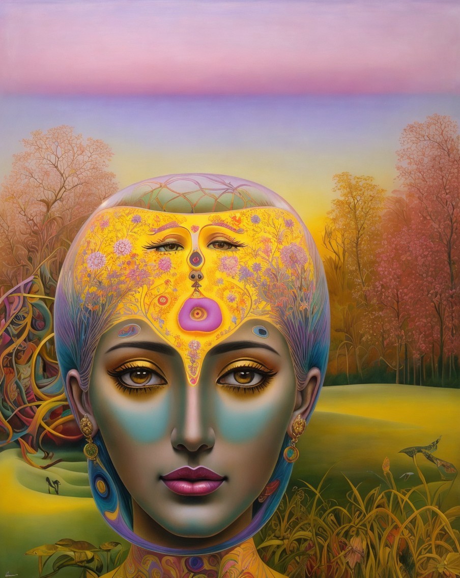 Surreal Artwork of Woman in Dreamlike Landscape