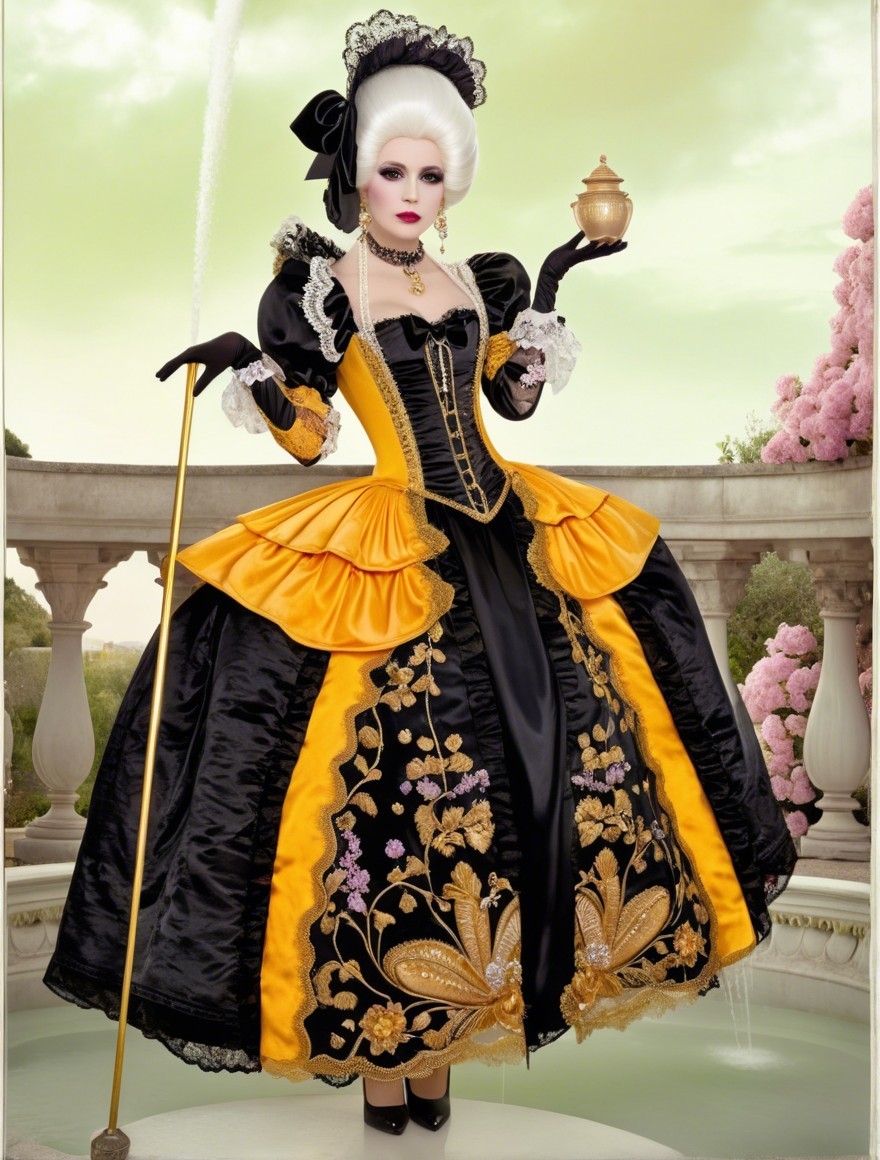 Lavish Gown with Gold Embroidery and Floral Backdrop