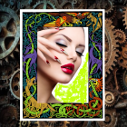 Portrait of a woman with vibrant makeup and gears