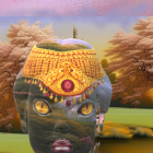 Ethereal Figure with Blue Face and Colorful Energy Burst