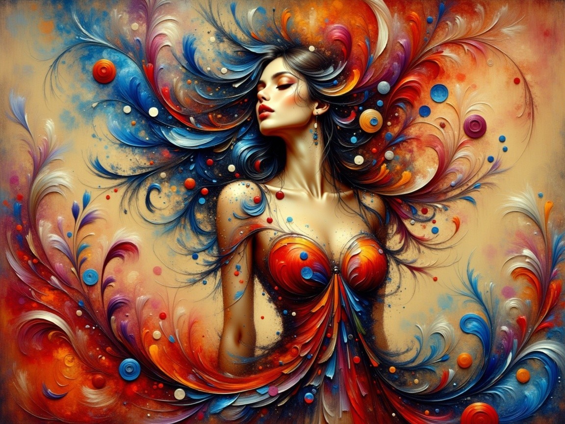 Portrait of a woman in vibrant colors and patterns