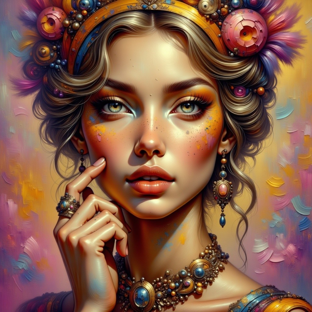 Portrait of a Young Woman with Colorful Headdress