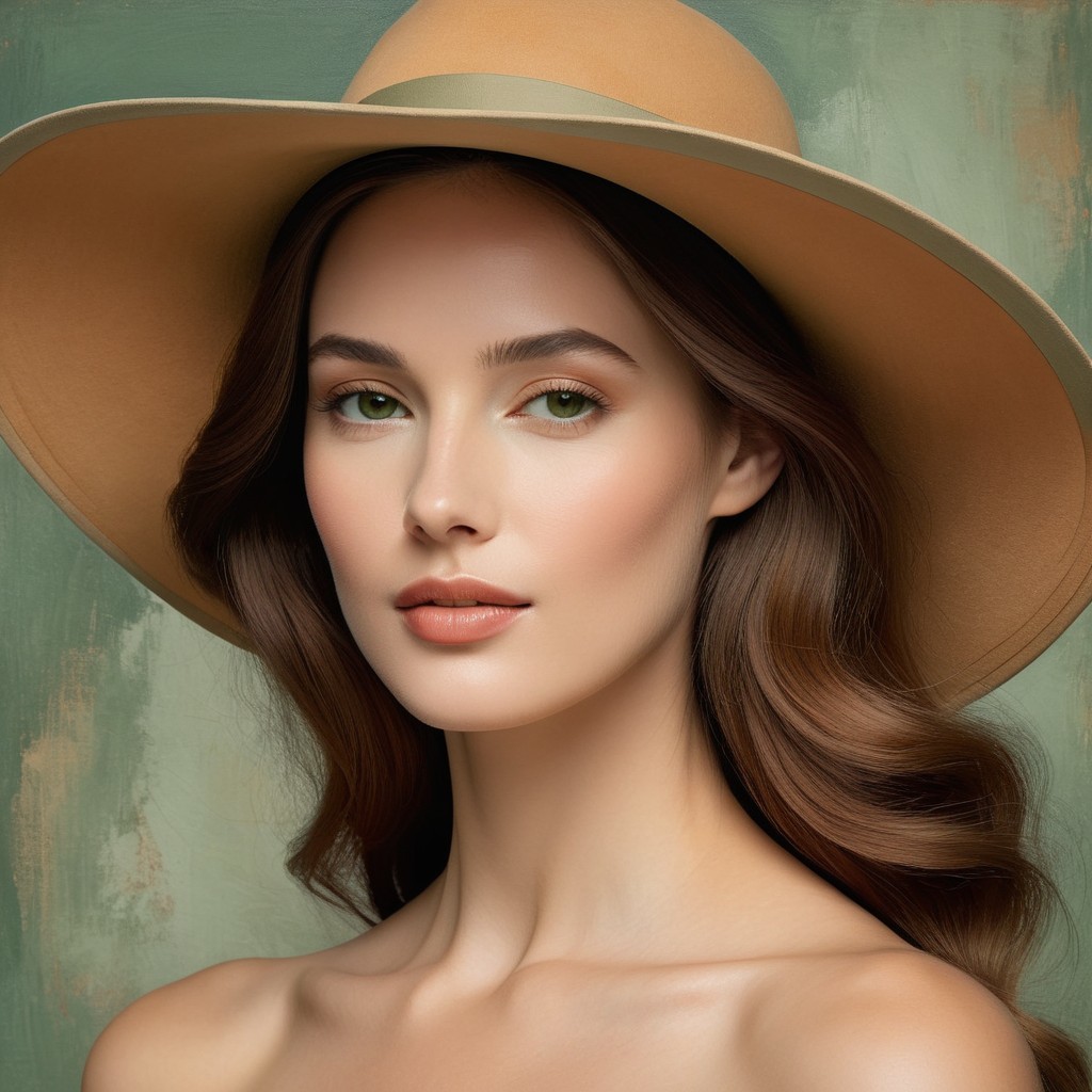 Portrait of a Young Woman in a Tan Wide-Brimmed Hat
