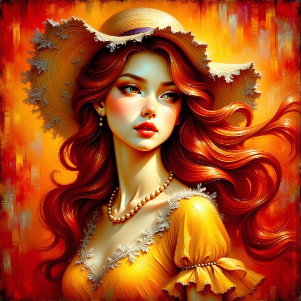 Portrait of a young woman in yellow dress and straw hat