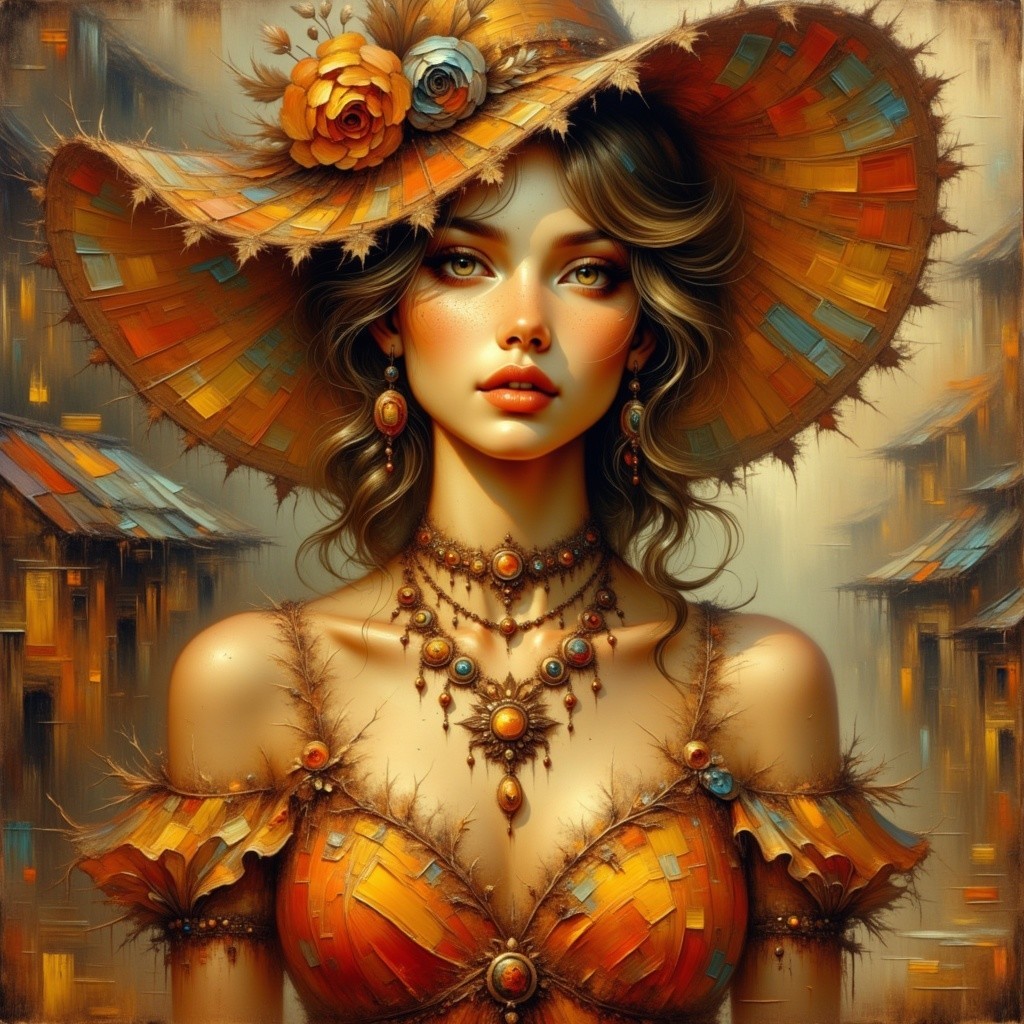 Captivating Woman in Vibrant Orange Outfit and Hat