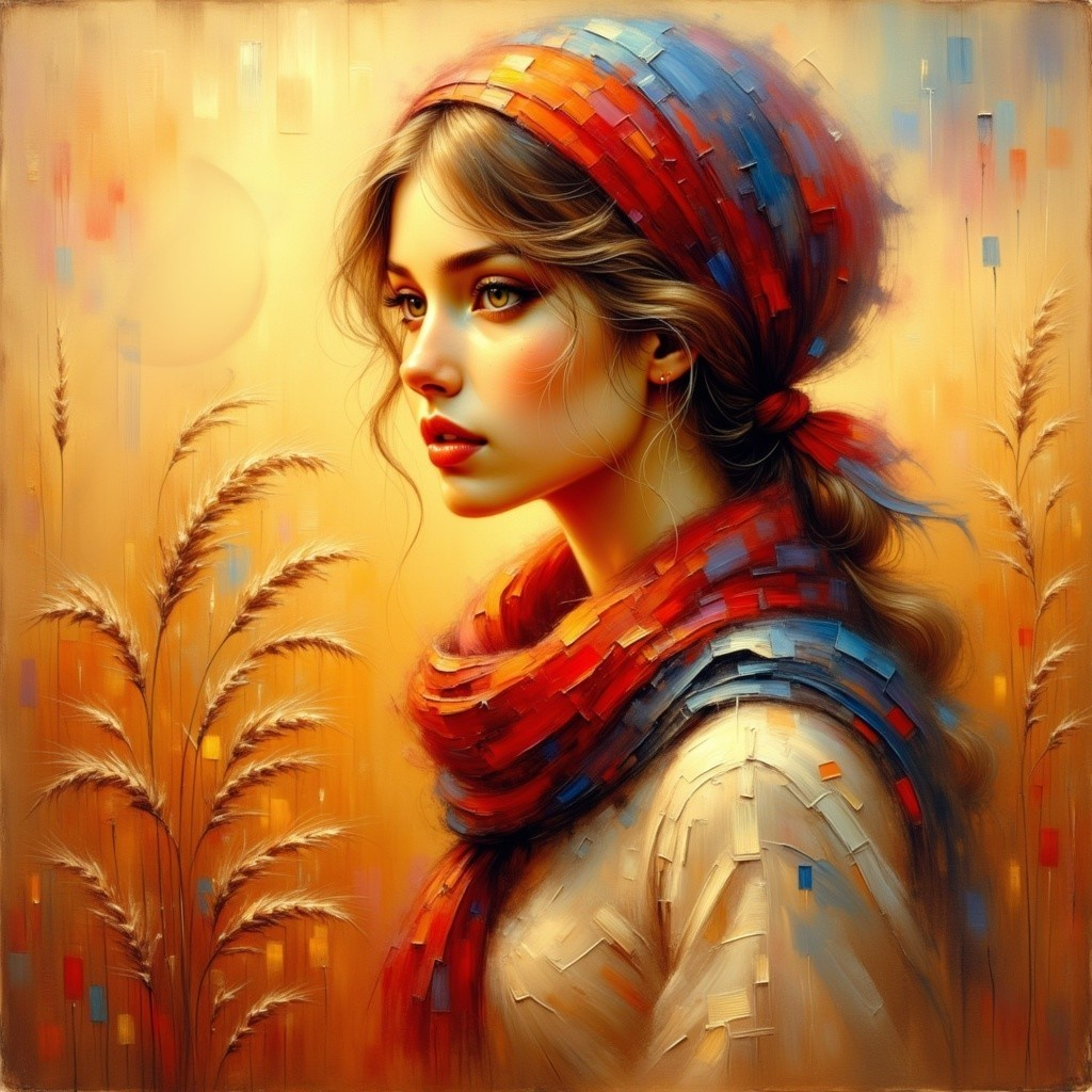 Woman in Autumn Setting with Colorful Scarf