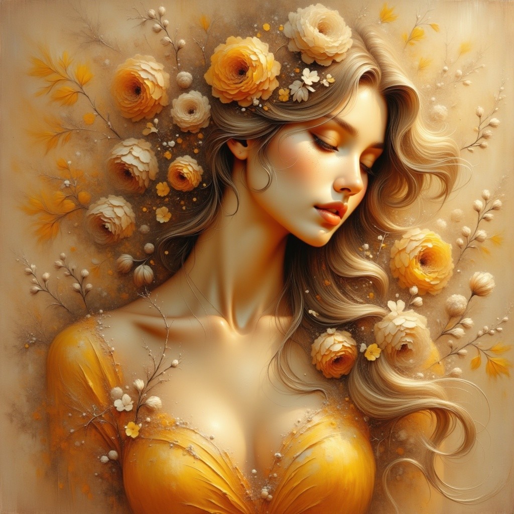 Dreamlike Portrait of a Woman with Floral Accents