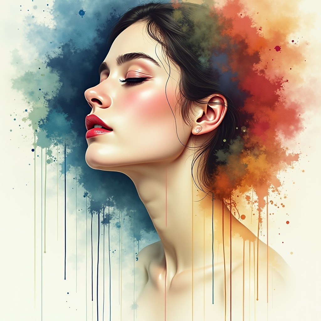 Portrait of a Woman with Watercolor Background