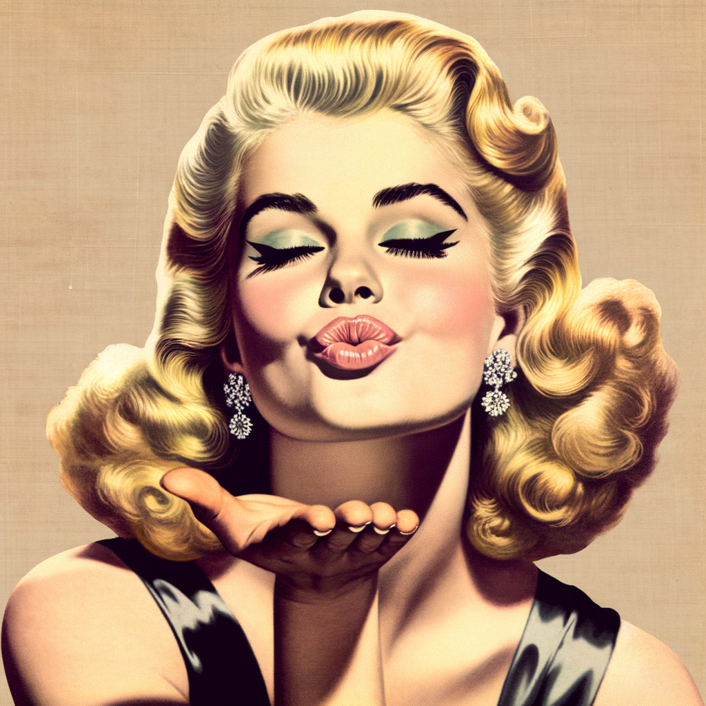 Glamorous Woman with Blonde Curls and Vintage Charm