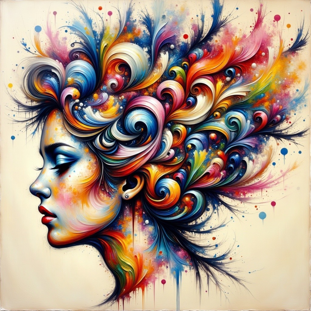 Vibrant Artwork of a Woman's Profile with Patterns
