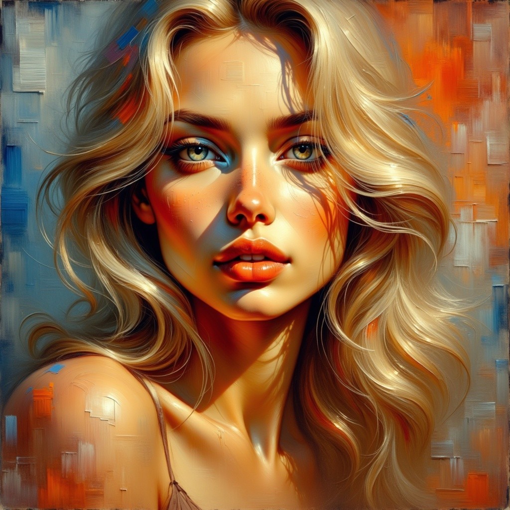Portrait of a Young Woman with Blonde Hair and Warm Background