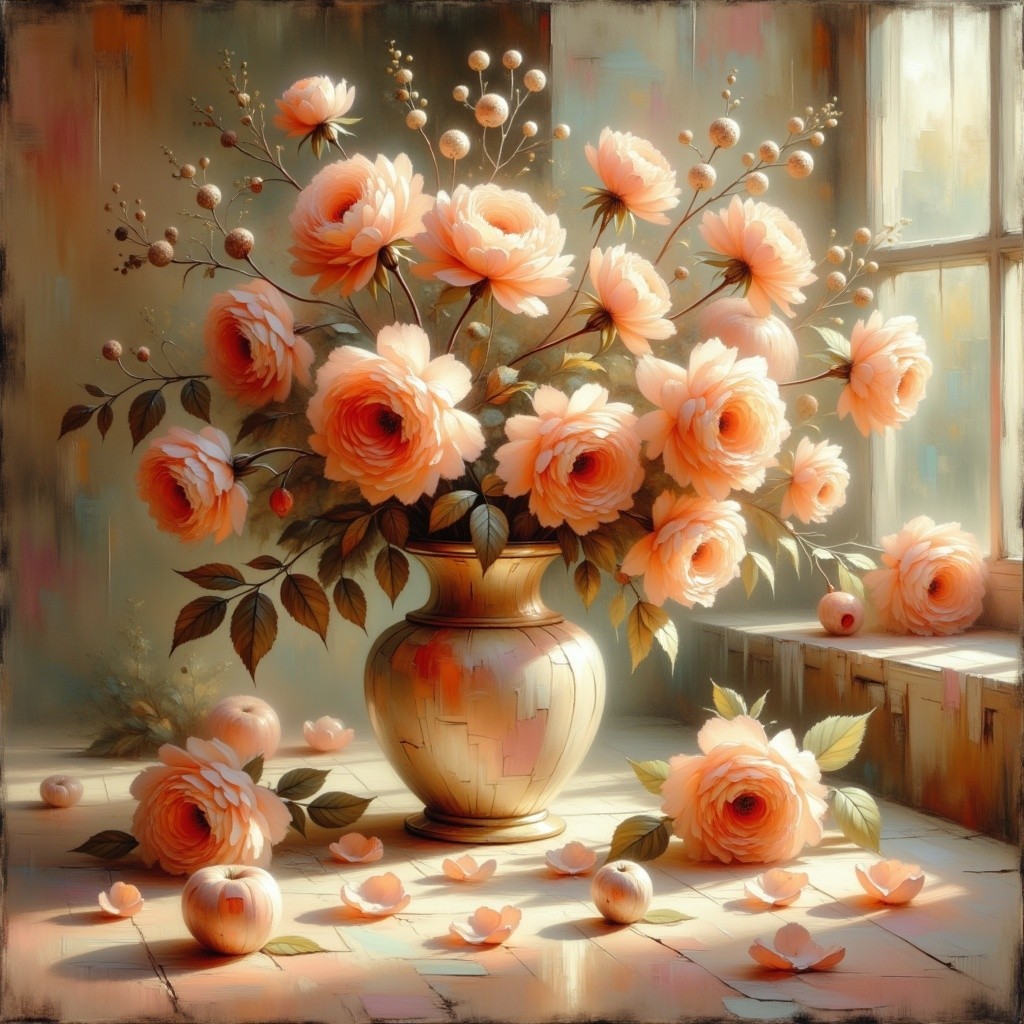 Elegant Pink Roses in a Sunlit Floral Arrangement