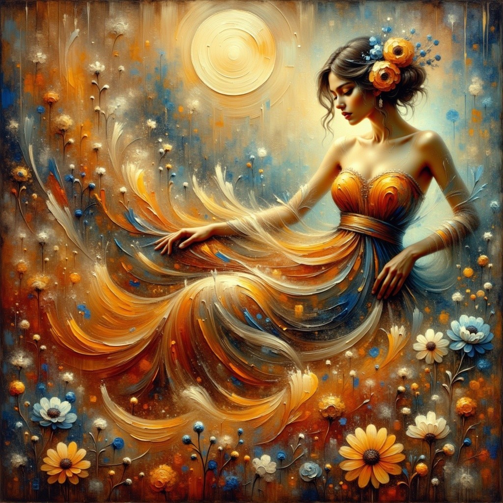 Abstract Artwork of a Woman in Flowing Dress