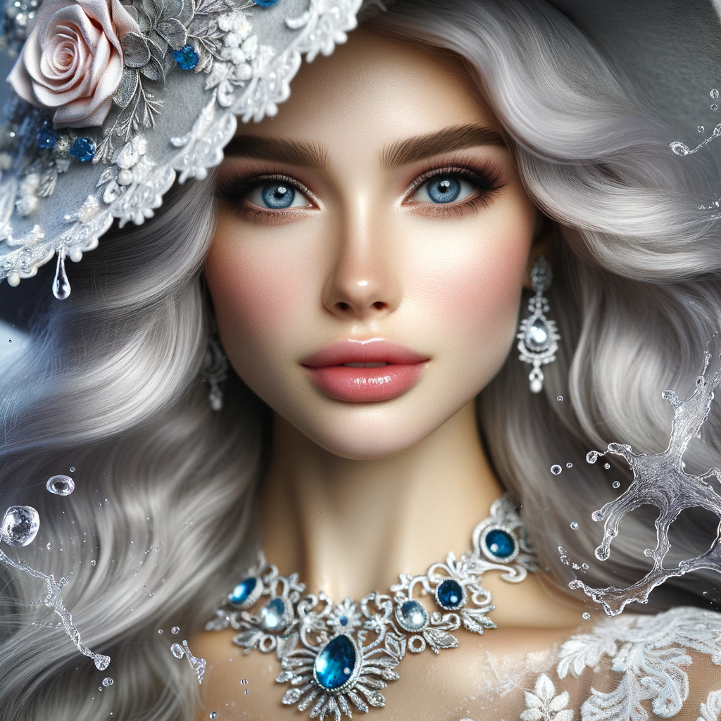 Close-Up Portrait of Model with Silver Hair and Hat