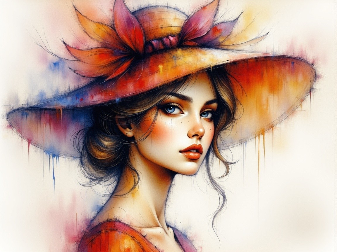 Portrait of a Woman in a Feathered Hat and Warm Tones
