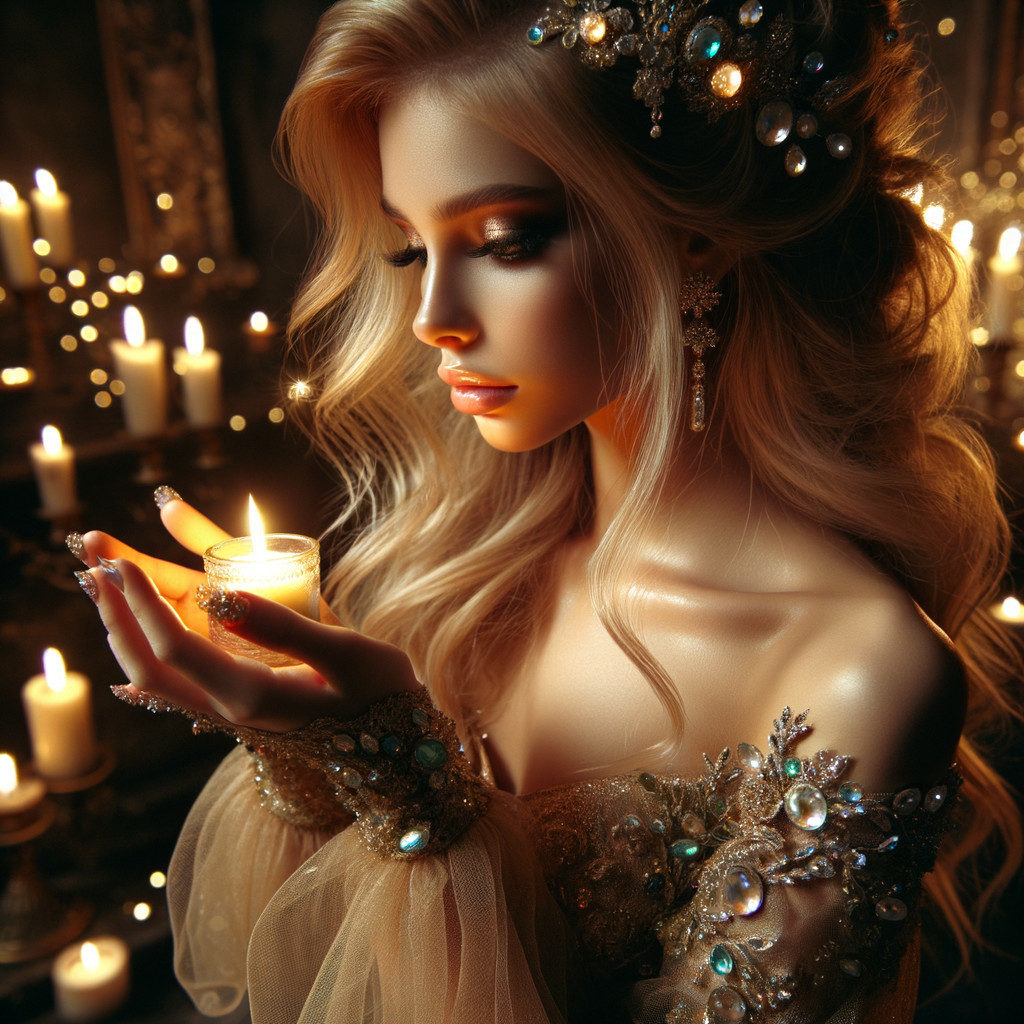 Close-up of a Woman Holding a Flickering Candle