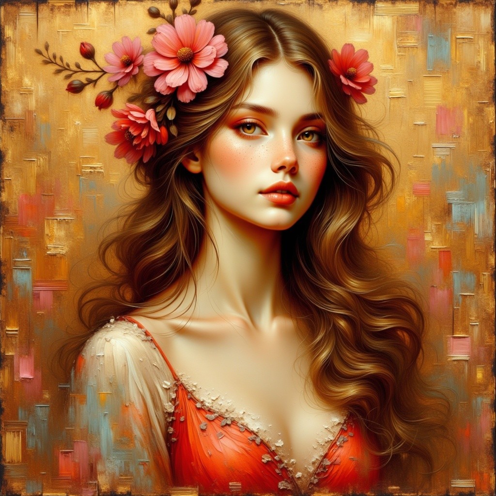 Portrait of a Young Woman in Floral Adornments