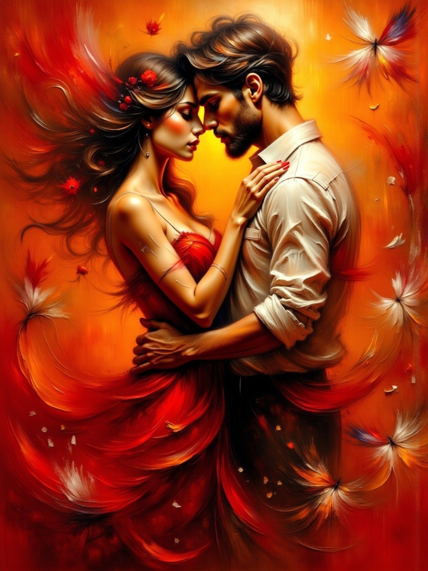 Couple Embracing Amidst Autumn Leaves and Colors