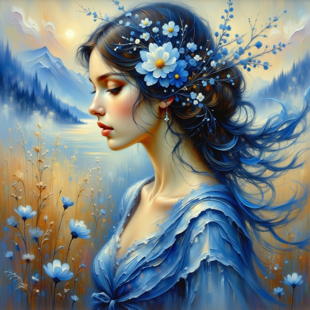 Portrait of a Young Woman in a Tranquil Landscape