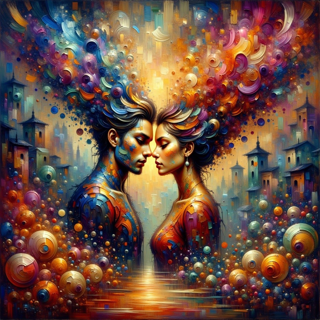 Abstract Representation of Two Figures in Connection