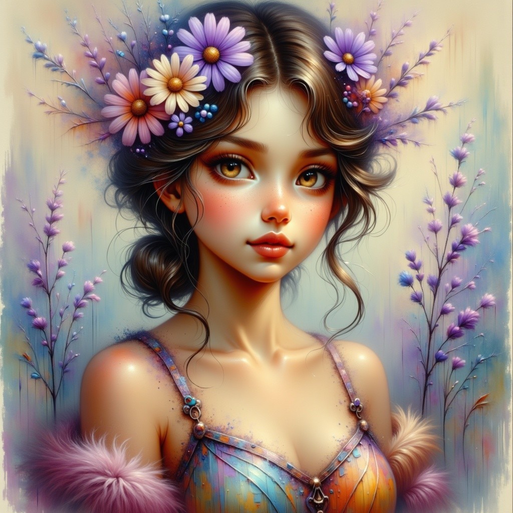 Vibrant Portrait of a Woman with Flower Crown