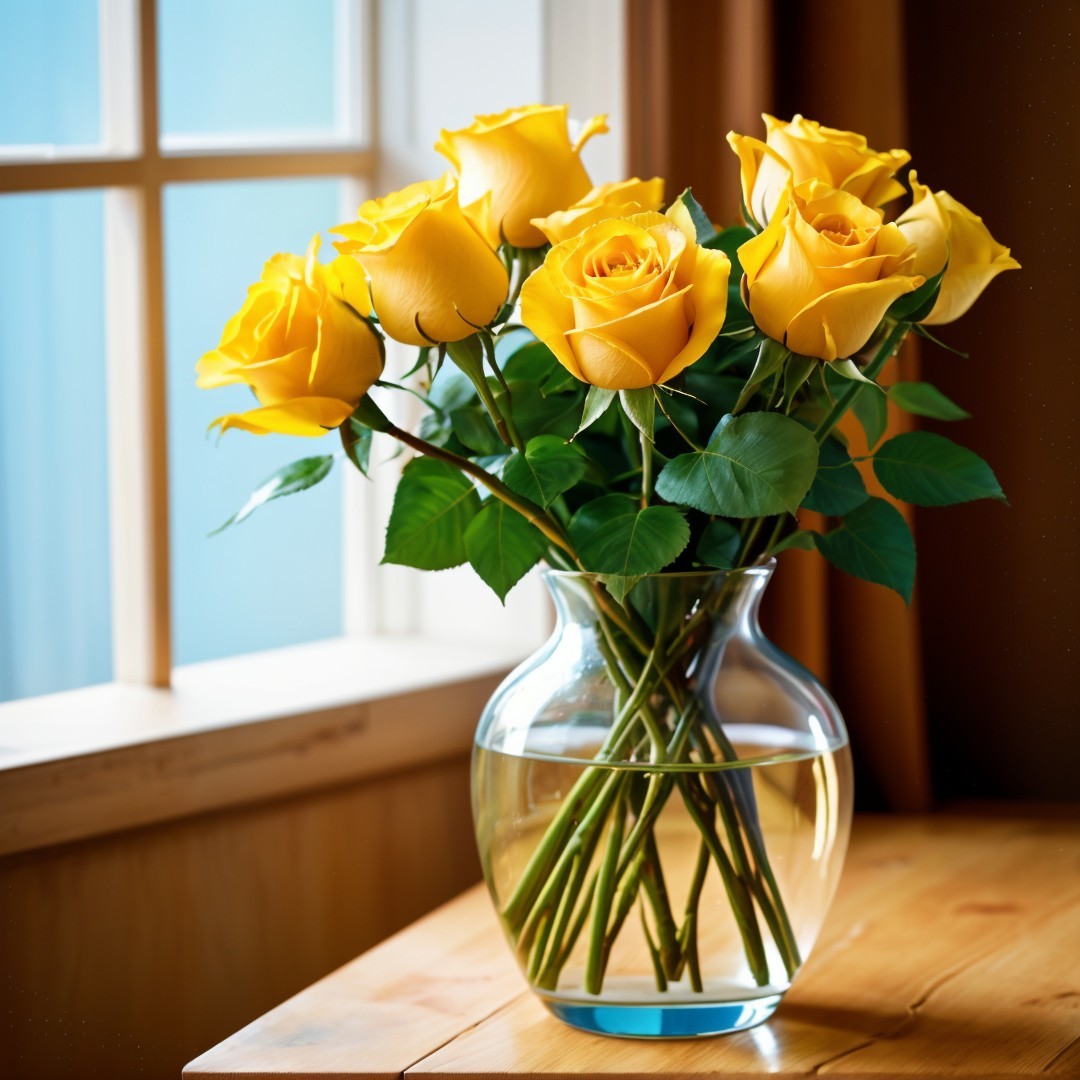 Vibrant Yellow Roses in a Clear Glass Vase
