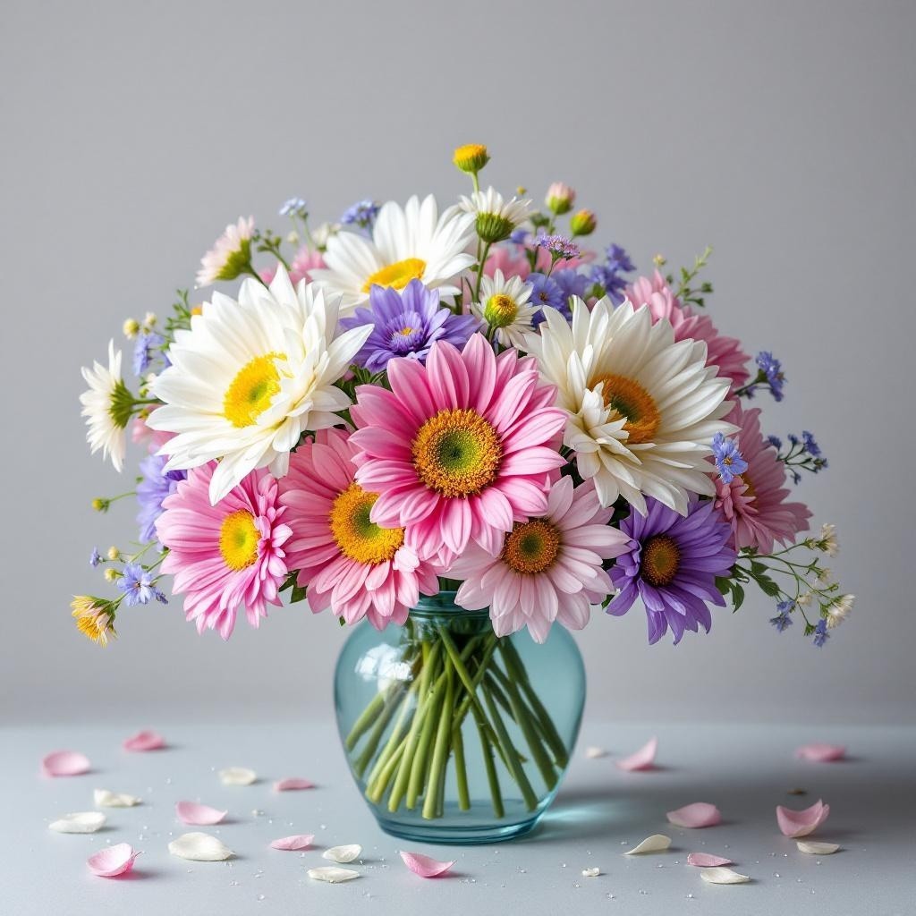 Vibrant bouquet of pink and white flowers in vase