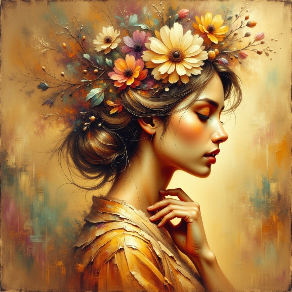 Young Woman with Floral Crown and Serene Expression
